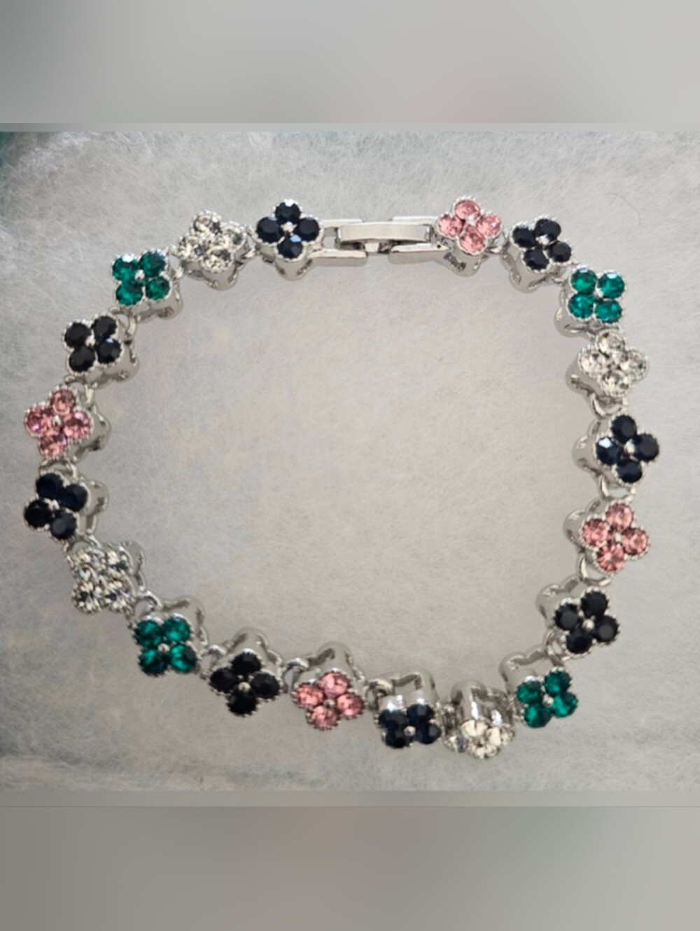Stainless Steel Multi-Color CZ Clover Bracelet